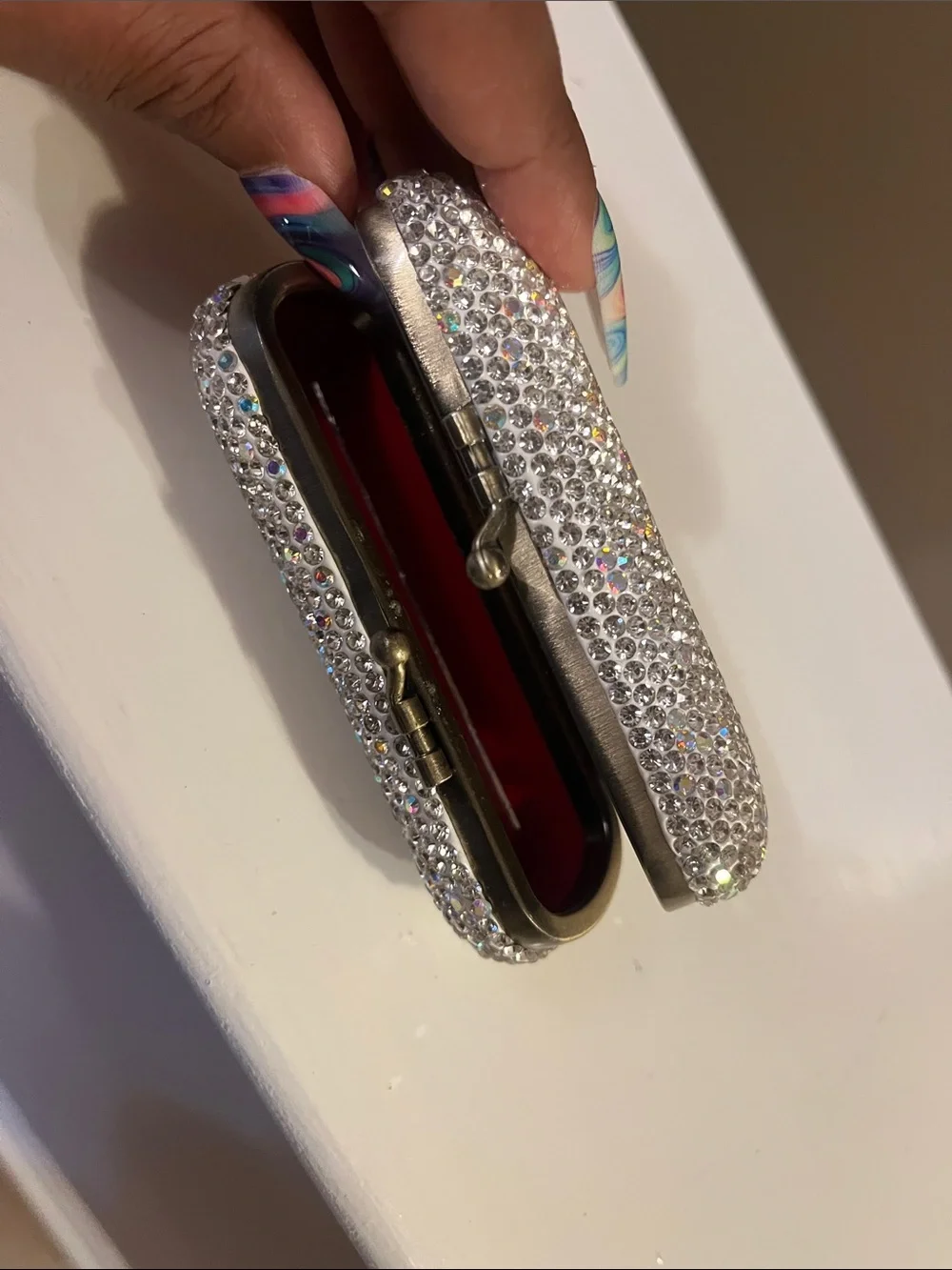 Vintage Crystal Rhinestone Lipstick Holder- Silver